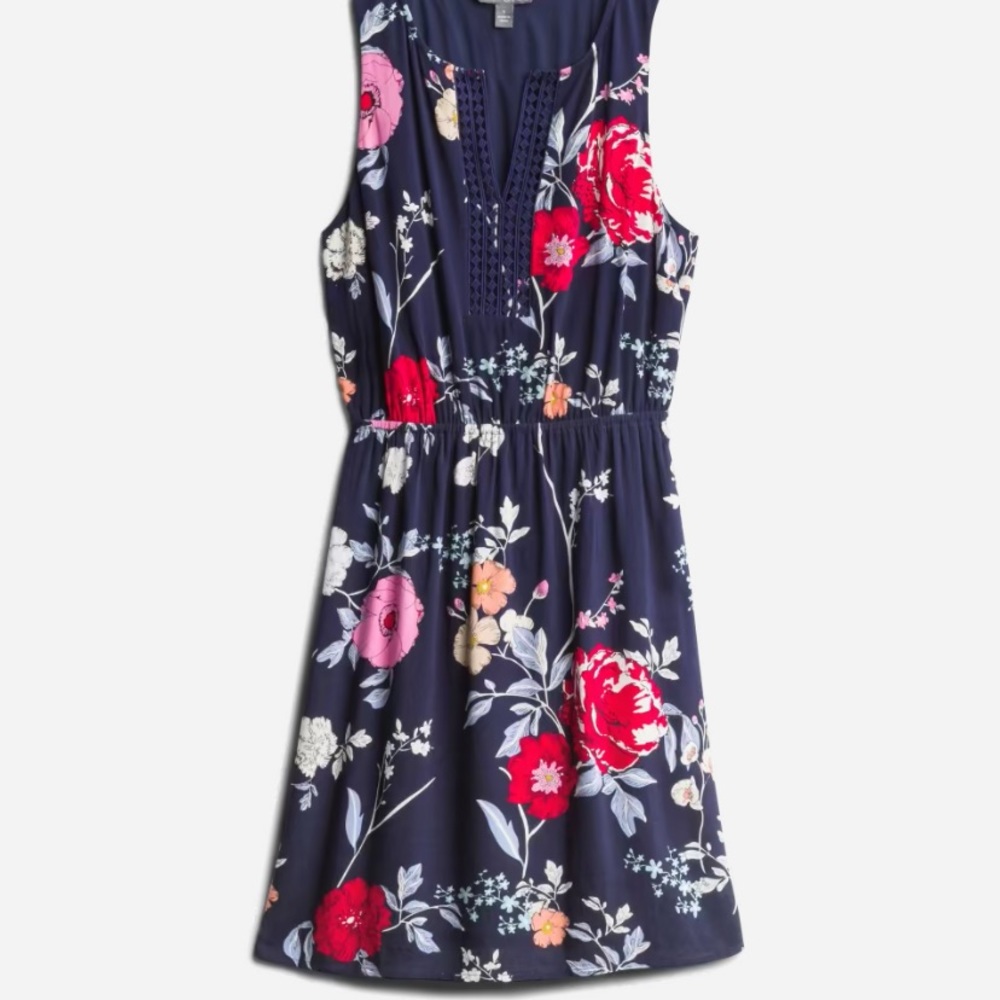 NWT Market & Spruce floral navy dress w/ lace trim